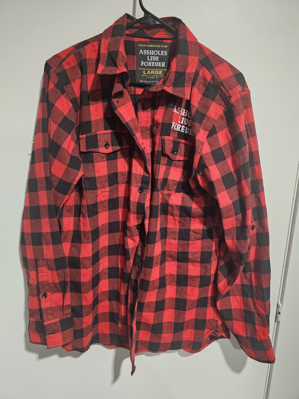 Red & Black Buffalo Plaid Button-Down Shirt - Assholes Live Forever